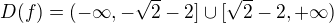 $D(f) = (-\infty, -\sqrt{2}-2] \cup [\sqrt{2}-2, +\infty) $
