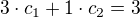 $3\cdot c_1 + 1\cdot c_2 = 3$