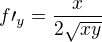 kopírovat do textarea $f\prime_y=\frac{x}{2\sqrt{xy}}$
