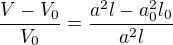 $\frac{V-V_0}{V_0} =\frac{a^2l-a_0^2l_0}{a^2l}$