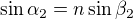 $\sin\alpha_2=n\sin\beta_2$