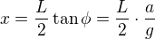$x=\frac{L}{2} \tan\phi=\frac{L}{2} \cdot \frac ag$