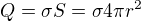 $Q=\sigma S=\sigma 4\pi r^2$