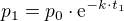 $p_1 = p_0 \cdot \mathrm{e}^{-k \cdot t_1}$