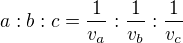 $a:b:c=\frac{1}{v_a} : \frac{1}{v_b} : \frac{1}{v_c}$