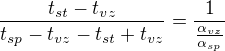 $\frac{t_{st}-t_{vz}}{t_{sp}-t_{vz}-t_{st}+t_{vz}}=\frac1{\frac{\alpha_{vz}}{\alpha _{sp}} }$