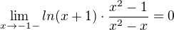 kopírovat do textarea $\lim_{x\to-1-}ln(x+1)\cdot \frac{x^2-1}{x^2-x} = 0$