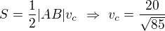 $S=\frac12|AB|v_c\ \Rightarrow\ v_c=\frac{20}{\sqrt{85}}$