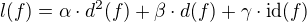 $l(f)=\alpha \cdot d^2(f)+ \beta \cdot d(f) + \gamma \cdot \mathrm{id}(f)$