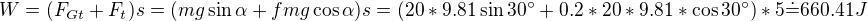 kopírovat do textarea $W=(F_{Gt}+F_t)s=(mg\sin\alpha+fmg\cos\alpha)s=(20*9.81\sin30^\circ+0.2*20*9.81*\cos30^\circ)*5\dot=660.41J$