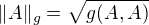 $\| A \|_{g} = \sqrt{g(A,A)}$