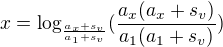 $x=\log_{\frac{a_x+s_v}{a_1+s_v}}(\frac{a_x(a_x+s_v)}{a_1(a_1+s_v)})$