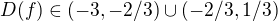 $D(f) \in (-3,-2/3)\cup (-2/3, 1/3)$