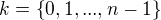 $k = \{0, 1, ..., n - 1\}$