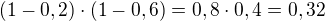 $(1-0,2)\cdot(1-0,6)=0,8\cdot0,4=0,32$