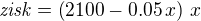 ${\it zisk}=\left(2100-0.05\,x\right)\,x$