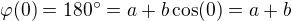 $\varphi(0) = 180� = a +b\cos(0) = a+b$