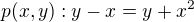 kopírovat do textarea $p(x, y) : y-x = y + x^2$