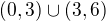 $(0,3) \cup (3,6)$