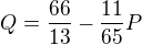 $Q = \frac{66}{13}-\frac{11}{65}P$