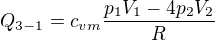 $Q_{3-1}=c_{vm}\frac{p_{1}V_{1}-4p_{2}V_{2}}{R}$