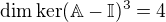 $\dim\ker(\mathbb{A}-\mathbb{I})^3=4$
