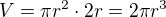 $V =\pi r^2\cdot 2r=2\pi r^3$