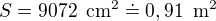 $S=9072\enspace\text{cm}^2\doteq 0,91\enspace\text{m}^2$