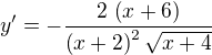 kopírovat do textarea $y'=-\frac{2\,\left( x+6\right) }{{\left( x+2\right) }^{2}\,\sqrt{x+4}}$