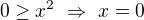 $0\ge x^2\ \Rightarrow\ x=0$