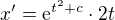 $x' = \mathrm{e}^{t^2 + c}\cdot 2t$