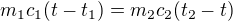 $m_{1}c_{1}(t-t_{1})=m_{2}c_{2}(t_{2}-t)$