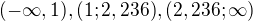 $(-\infty ,1) ,(1;2,236),(2,236;\infty )$