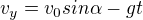 kopírovat do textarea $v_{y}=v_{0}sin\alpha -gt$