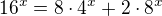 $16^{x}=8\cdot 4^{x}+2\cdot 8^{x}$