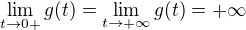 $\lim_{t \to 0+}g(t) = \lim_{t \to +\infty}g(t) = +\infty$