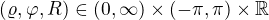 $(\varrho, \varphi, R) \in (0,\infty) \times (-\pi,\pi) \times \mathbb{R}$