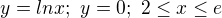 $y=lnx; \ y=0; \ 2 \le x \le e$