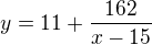 $y=11+\frac{162}{x-15}$
