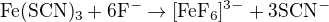 $\mathrm{Fe(SCN)_{3} +6F^{-}\rightarrow[FeF_6]^{3-} + 3SCN^-}$
