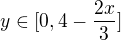 $y\in[0,4-\frac{2x}{3}]$