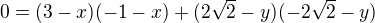 $0 = (3 - x)(-1 - x) + (2\sqrt{2} - y)(-2\sqrt{2} - y)$