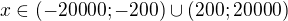 $x\in(-20000;-200)\cup(200;20000)$