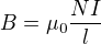 $B=\mu _{0}\frac{NI}{l}$