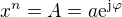 $x^n=A=a\mathrm{e}^{\mathrm{j}\varphi}$