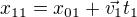 $x_{11}=x_{01}+\vec{v_1}t_1$