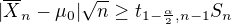kopírovat do textarea $|\overline{X}_{n} - \mu_0|\sqrt{n} \ge t_{1-\frac{\alpha}{2}, n-1} S_{n}$