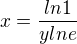 $x=\frac{ln1}{ylne}$