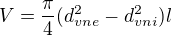 kopírovat do textarea $V=\frac{\pi }{4} (d_{vne}^{2}-d_{vni}^{2})l$