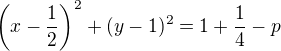 $\left(x - \frac12 \right)^2 + (y - 1)^2 = 1 + \frac14 - p$